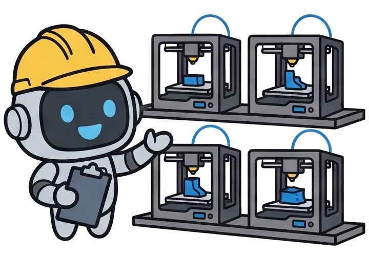 Robůtek na farmě 3D tiskáren