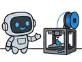 Robůtek obsluhuje 3D tiskárnu